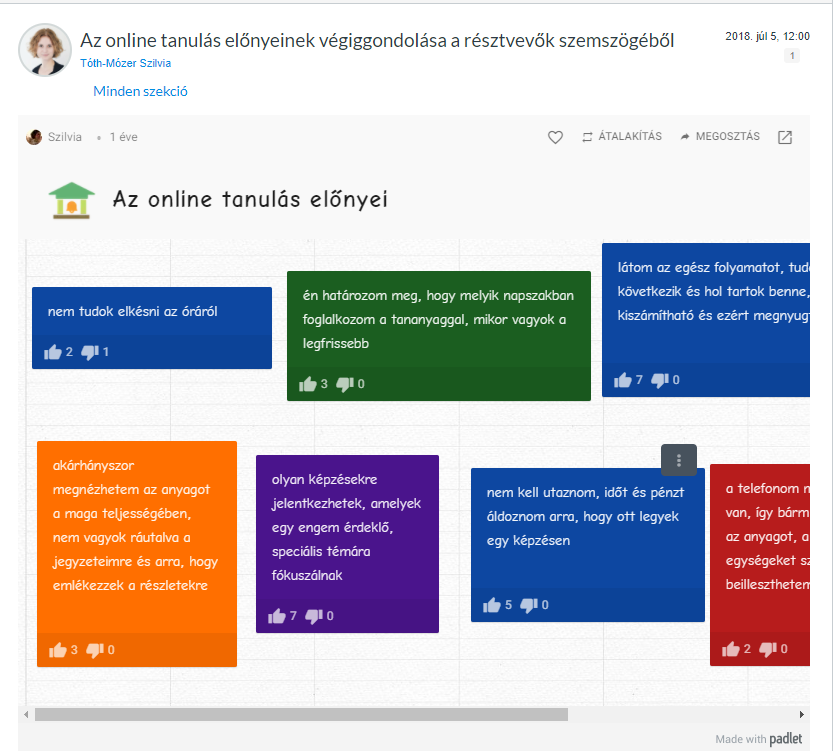 Kurzusfelületbe ágyazott online faliújság